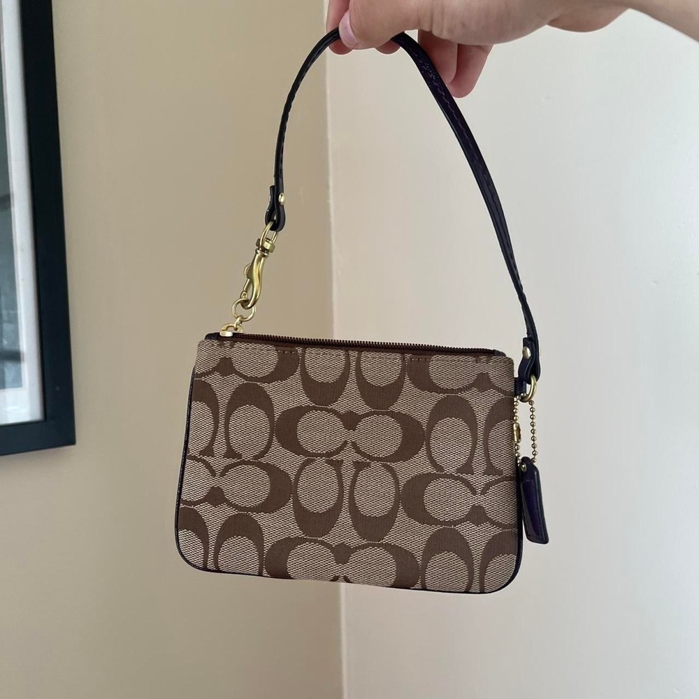 Y2K 2000s Coach Brown+Tan signature c monogram pochette wristlet / mini bag - Picture 3 of 3